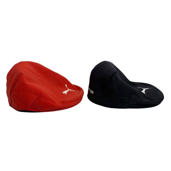 Puma Cobra Mens Flat Caps Golf Hat Set Of 2 Black/Red Lightweight SZ L/XL - Picture 5 of 8